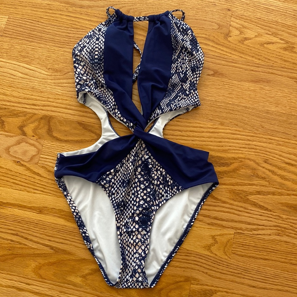 Venus monokini in blue snakeskin pattern. Size 8. New without tags.